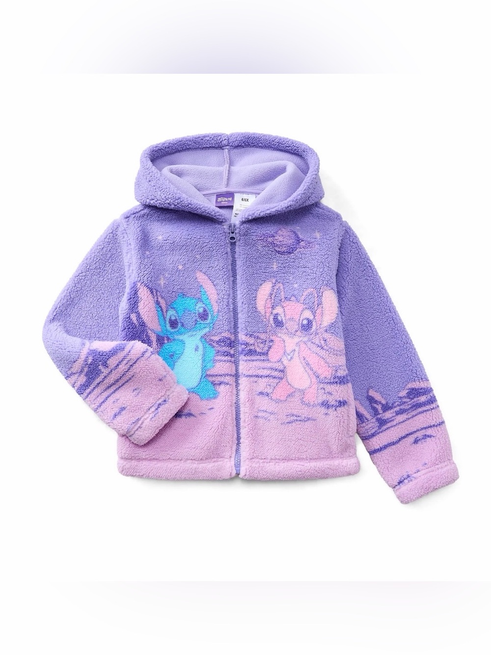 Girls Disney Stitch & Angel Sherpa Full Zip Hooded Jacket - Size 6/6X (NEW)